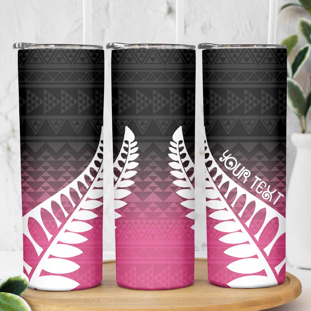 Pink Silver Fern Spirit Taniko Tukutuku Personalised Skinny Tumbler