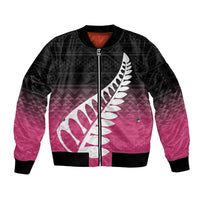 Pink Silver Fern Spirit Taniko Tukutuku Personalised Sleeve Zip Bomber Jacket LT9 Unisex Pink - Polynesian Pride