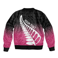 Pink Silver Fern Spirit Taniko Tukutuku Personalised Sleeve Zip Bomber Jacket LT9 - Polynesian Pride