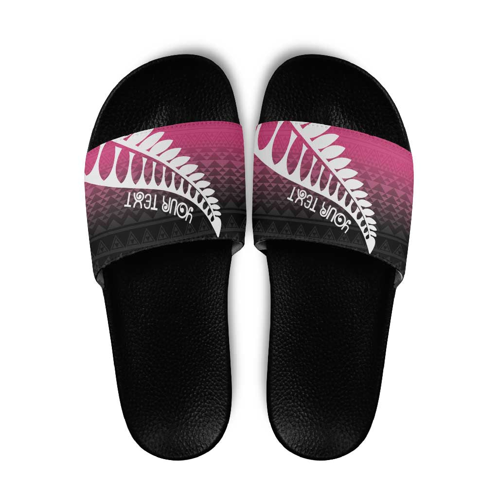 Pink Silver Fern Spirit Taniko Tukutuku Personalised Slide Sandals - Polynesian Pride