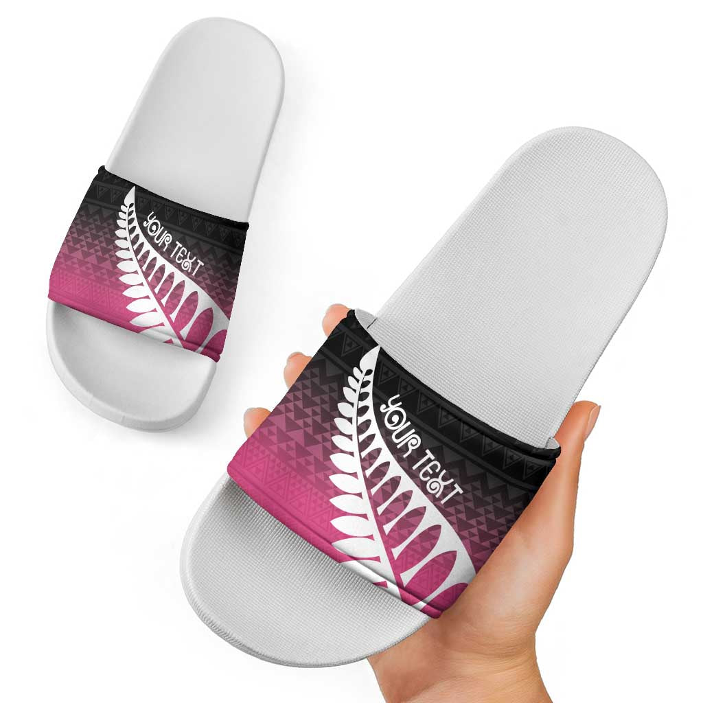 Pink Silver Fern Spirit Taniko Tukutuku Personalised Slide Sandals - Polynesian Pride