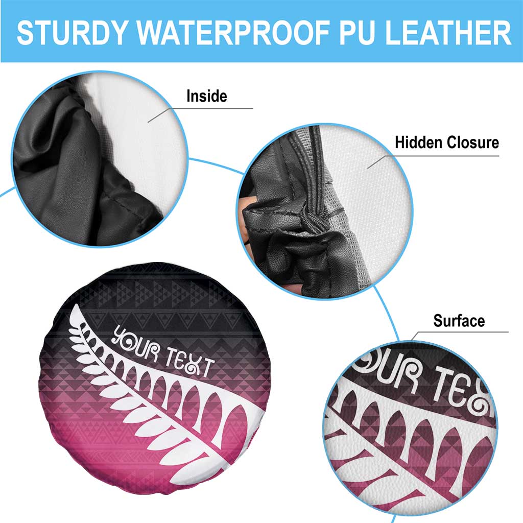 Pink Silver Fern Spirit Taniko Tukutuku Personalised Spare Tire Cover