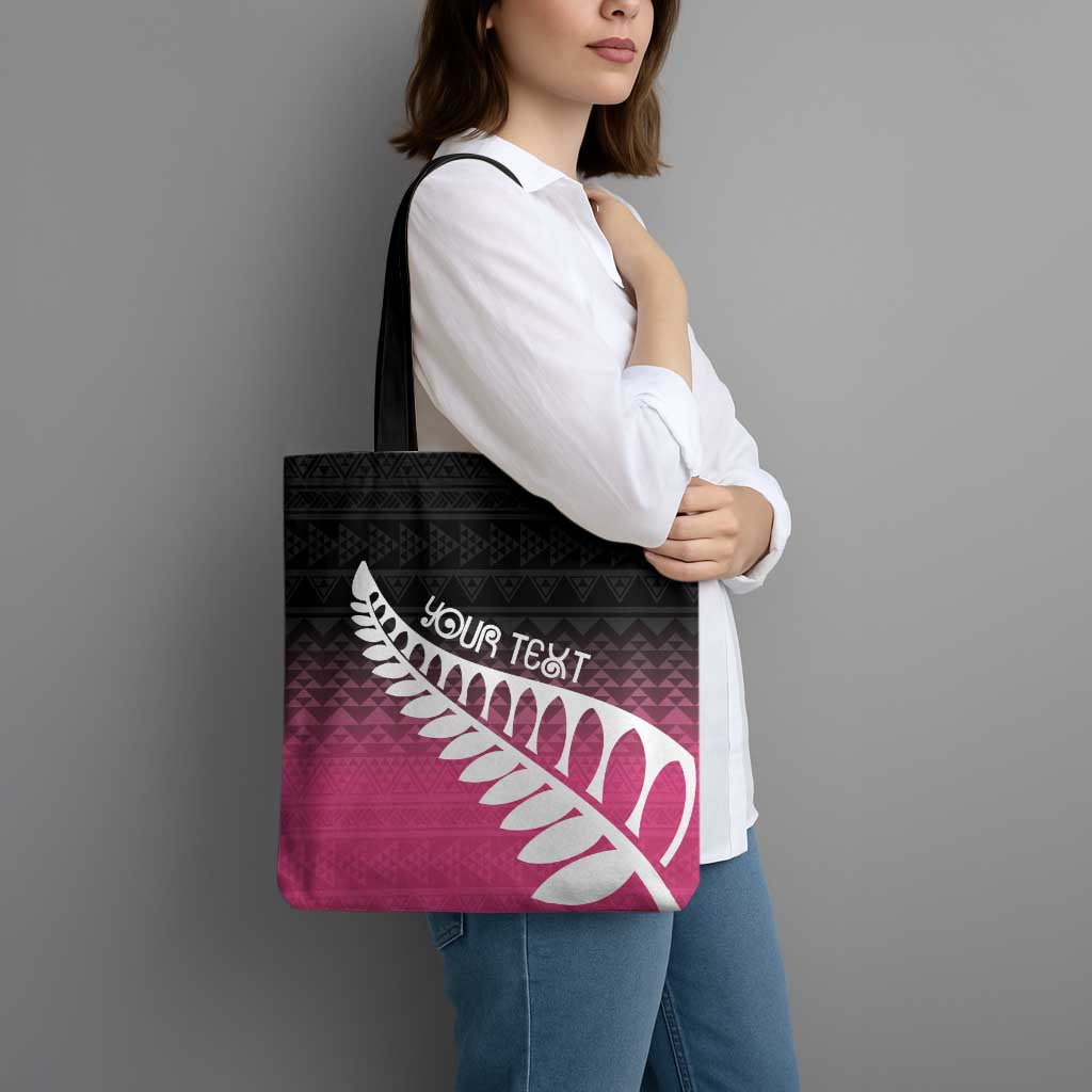 Pink Silver Fern Spirit Taniko Tukutuku Personalised Tote Bag - Polynesian Pride
