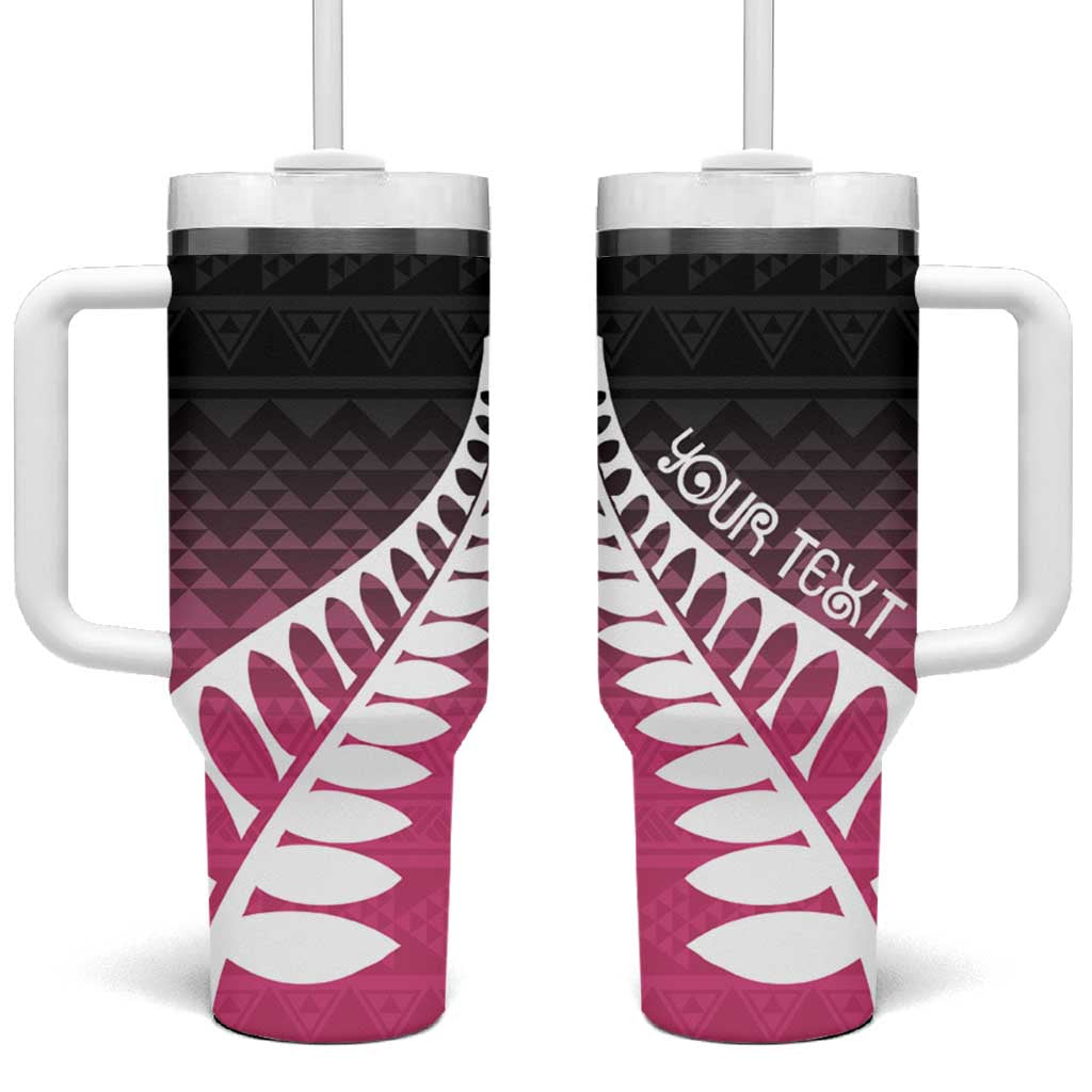 Pink Silver Fern Spirit Taniko Tukutuku Personalised Tumbler With Handle