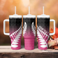 Pink Silver Fern Spirit Taniko Tukutuku Personalised Tumbler With Handle