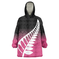 Pink Silver Fern Spirit Taniko Tukutuku Personalised Wearable Blanket Hoodie