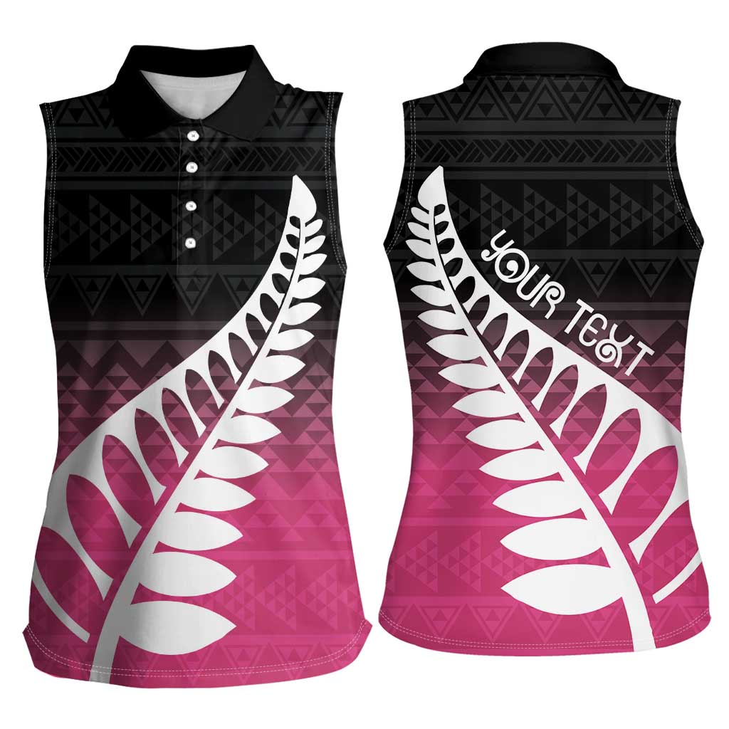 Pink Silver Fern Spirit Taniko Tukutuku Personalised Women Sleeveless Polo Shirt LT9 - Polynesian Pride