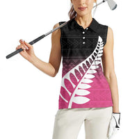 Pink Silver Fern Spirit Taniko Tukutuku Personalised Women Sleeveless Polo Shirt LT9 - Polynesian Pride