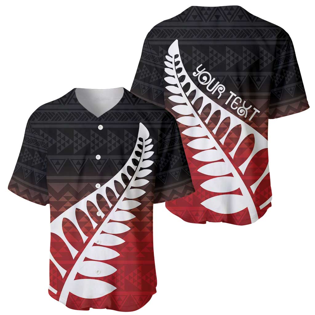 Red Silver Fern Spirit Taniko Tukutuku Personalised Baseball Jersey LT9 - Polynesian Pride