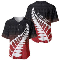Red Silver Fern Spirit Taniko Tukutuku Personalised Baseball Jersey LT9 - Polynesian Pride