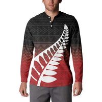 Red Silver Fern Spirit Taniko Tukutuku Personalised Button Sweatshirt