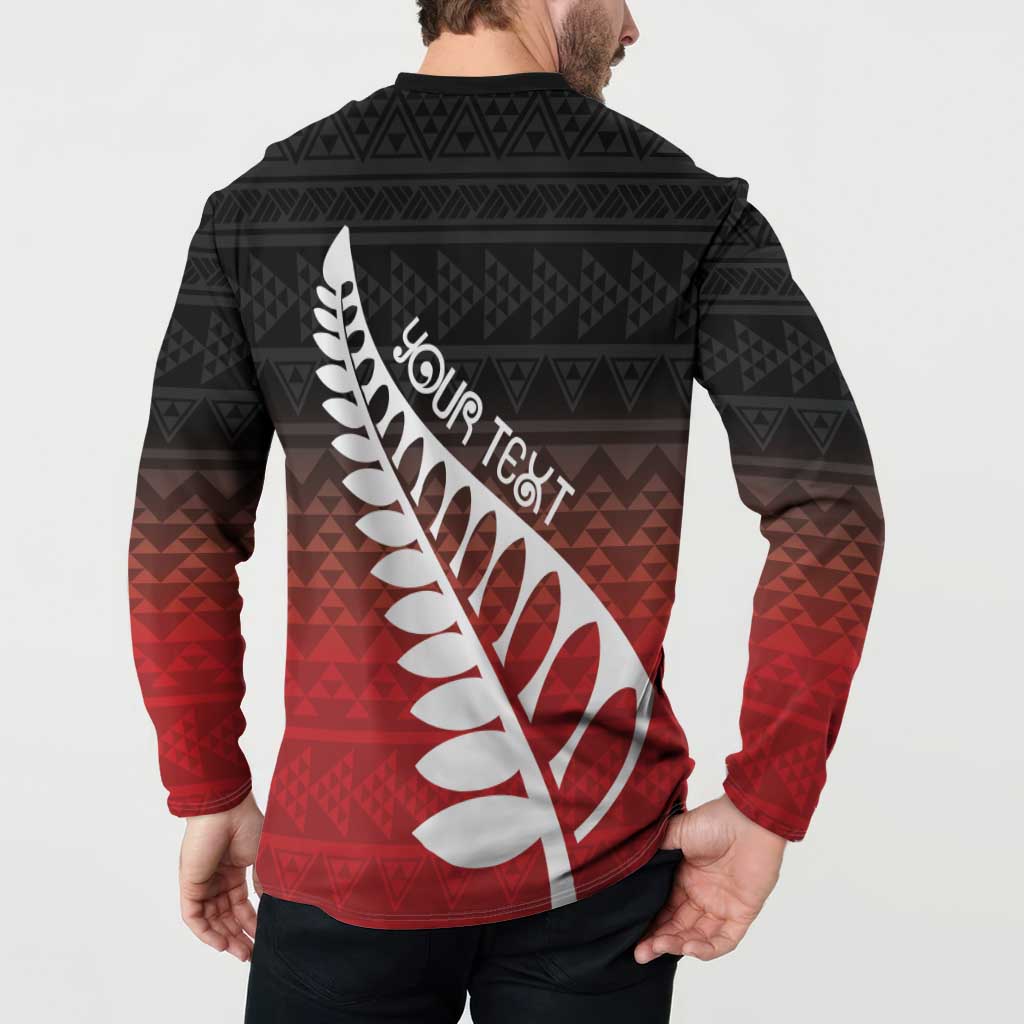 Red Silver Fern Spirit Taniko Tukutuku Personalised Button Sweatshirt