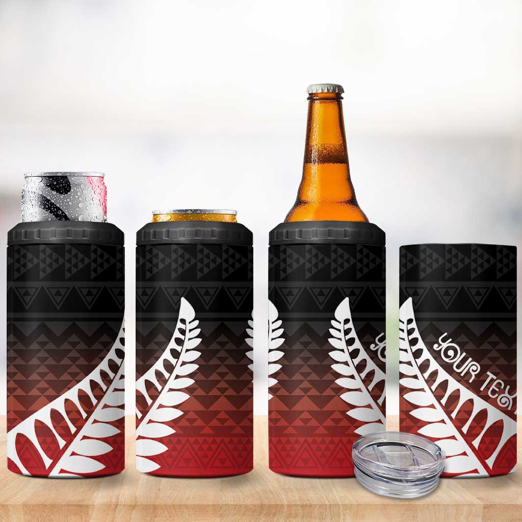Red Silver Fern Spirit Taniko Tukutuku Personalised 4 in 1 Can Cooler Tumbler
