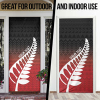 Red Silver Fern Spirit Taniko Tukutuku Personalised Door Cover - Polynesian Pride