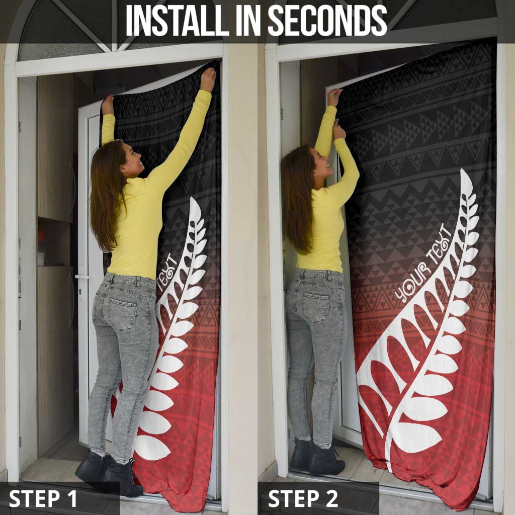 Red Silver Fern Spirit Taniko Tukutuku Personalised Door Cover - Polynesian Pride