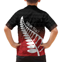 Red Silver Fern Spirit Taniko Tukutuku Personalised Family Matching Off The Shoulder Long Sleeve Dress and Hawaiian Shirt LT9 - Polynesian Pride