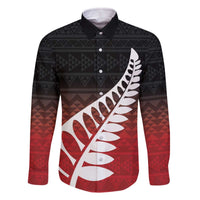 Red Silver Fern Spirit Taniko Tukutuku Personalised Family Matching Off The Shoulder Long Sleeve Dress and Hawaiian Shirt LT9 Dad's Shirt - Long Sleeve Red - Polynesian Pride