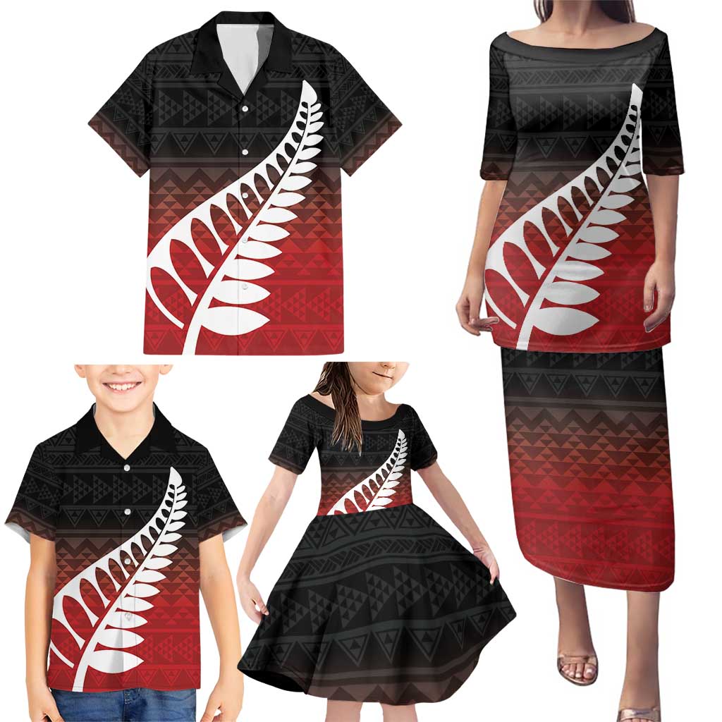 Red Silver Fern Spirit Taniko Tukutuku Personalised Family Matching Puletasi and Hawaiian Shirt LT9 - Polynesian Pride