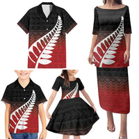 Red Silver Fern Spirit Taniko Tukutuku Personalised Family Matching Puletasi and Hawaiian Shirt LT9 - Polynesian Pride