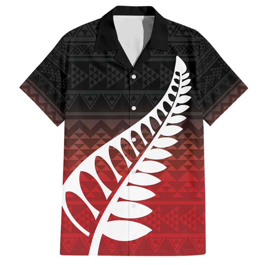 Red Silver Fern Spirit Taniko Tukutuku Personalised Family Matching Short Sleeve Bodycon Dress and Hawaiian Shirt LT9 Dad's Shirt - Short Sleeve Red - Polynesian Pride