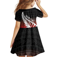 Red Silver Fern Spirit Taniko Tukutuku Personalised Family Matching Summer Maxi Dress and Hawaiian Shirt