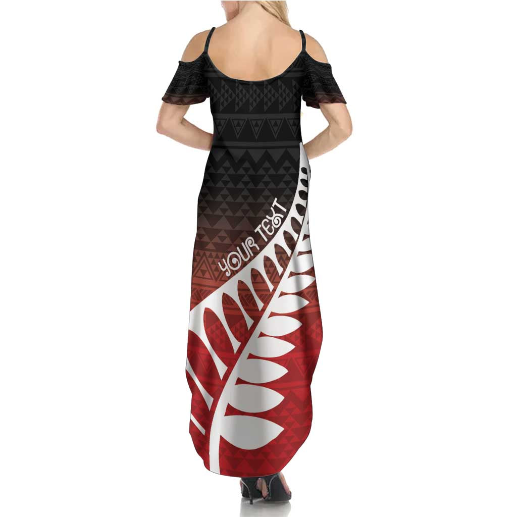 Red Silver Fern Spirit Taniko Tukutuku Personalised Family Matching Summer Maxi Dress and Hawaiian Shirt