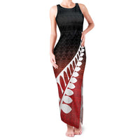 Red Silver Fern Spirit Taniko Tukutuku Personalised Family Matching Tank Maxi Dress and Hawaiian Shirt