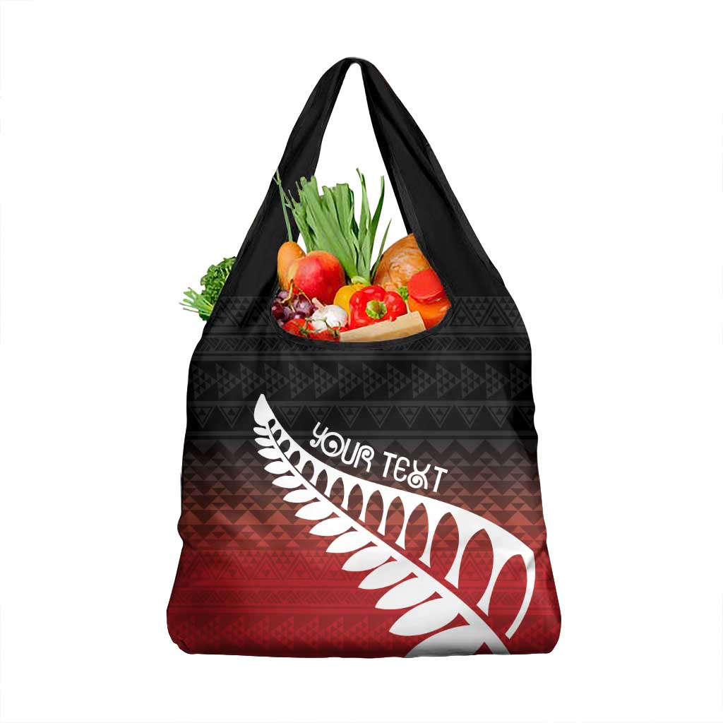 Red Silver Fern Spirit Taniko Tukutuku Personalised Grocery Bag