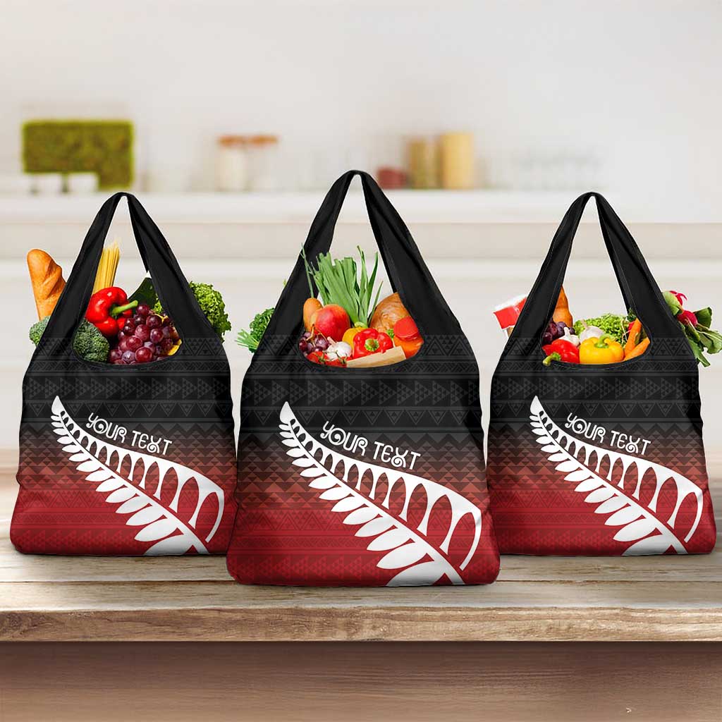 Red Silver Fern Spirit Taniko Tukutuku Personalised Grocery Bag
