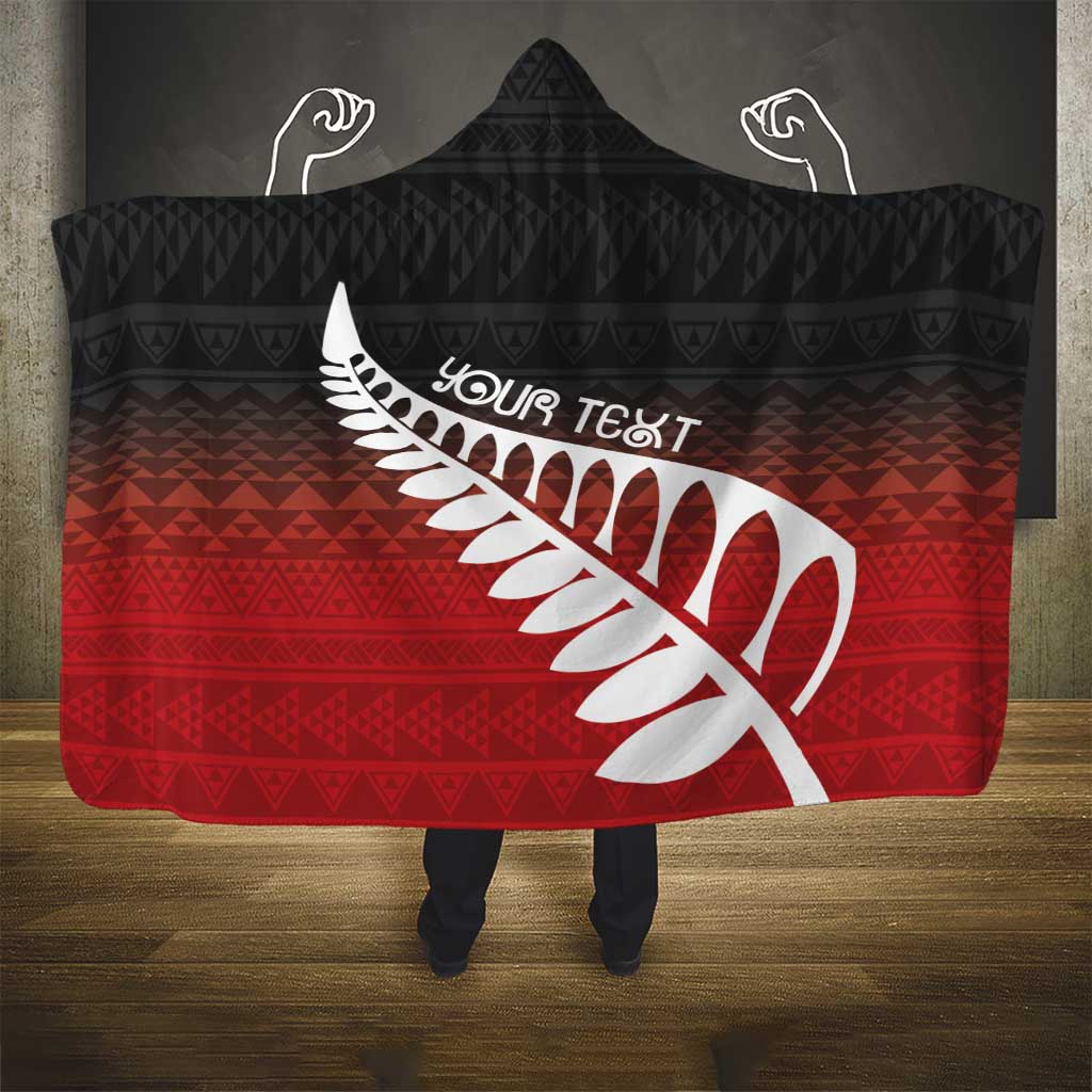 Red Silver Fern Spirit Taniko Tukutuku Personalised Hooded Blanket