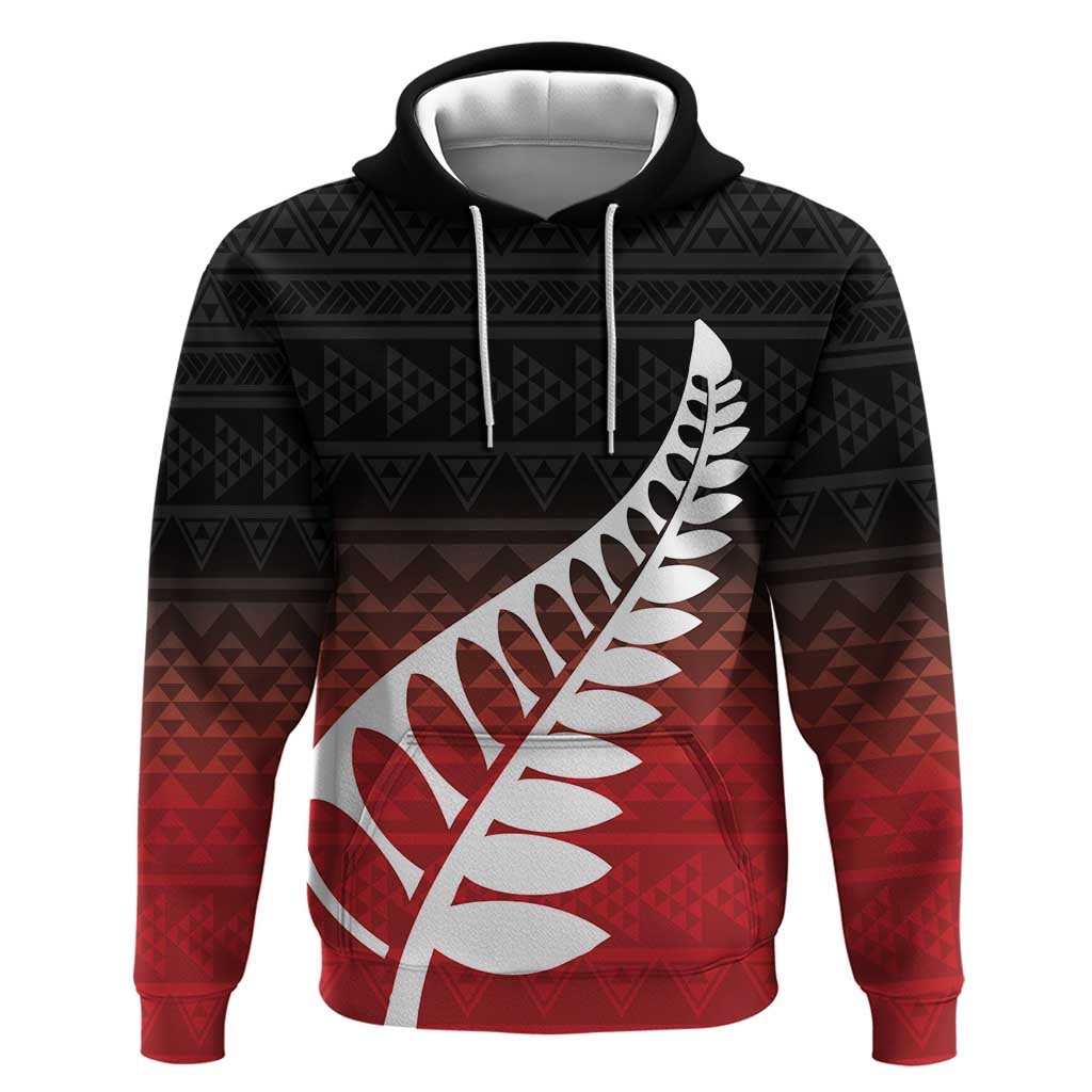 Red Silver Fern Spirit Taniko Tukutuku Personalised Hoodie