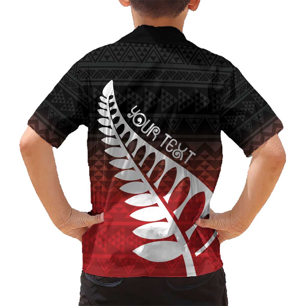 Red Silver Fern Spirit Taniko Tukutuku Personalised Kid Hawaiian Shirt