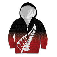 Red Silver Fern Spirit Taniko Tukutuku Personalised Kid Hoodie