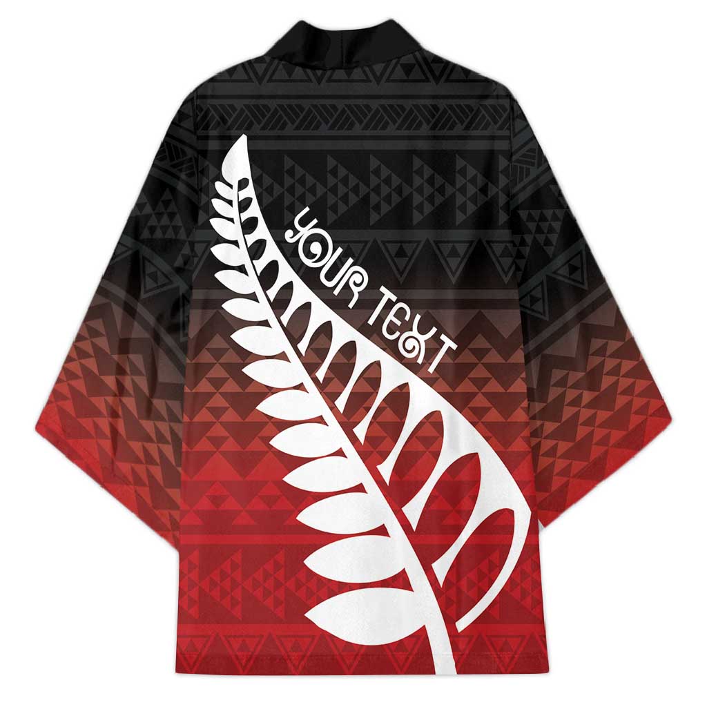 Red Silver Fern Spirit Taniko Tukutuku Personalised Kimono - Polynesian Pride
