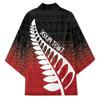 Red Silver Fern Spirit Taniko Tukutuku Personalised Kimono - Polynesian Pride