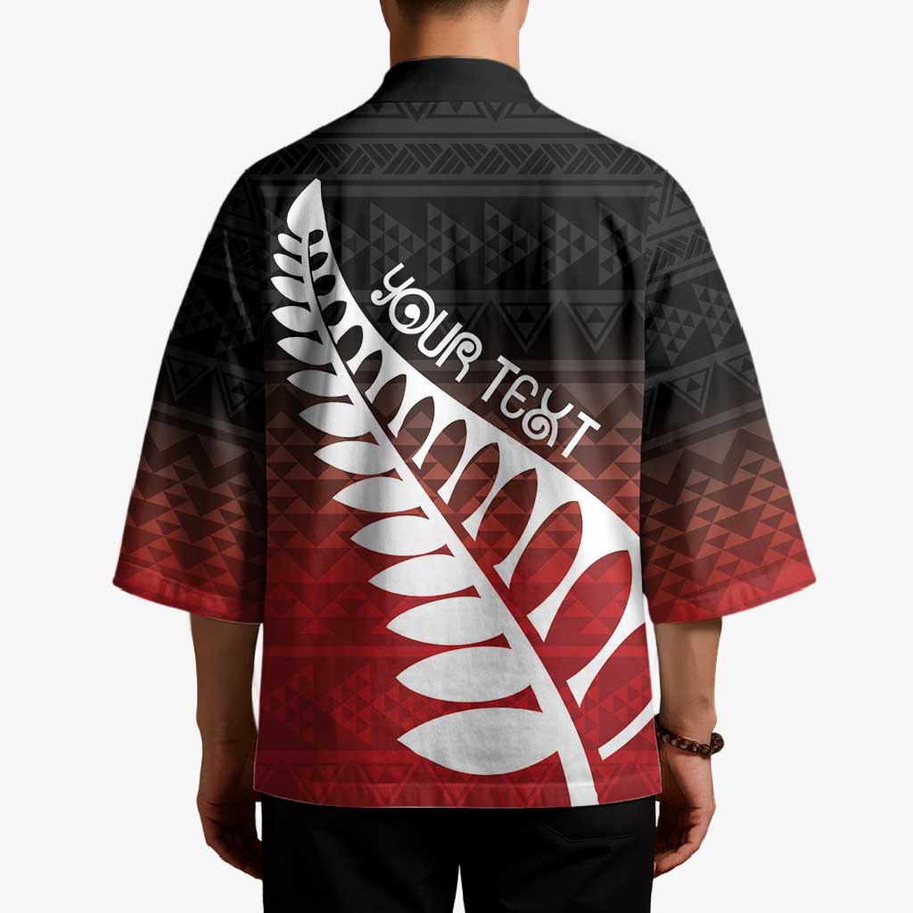 Red Silver Fern Spirit Taniko Tukutuku Personalised Kimono - Polynesian Pride
