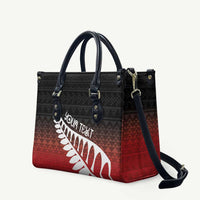 Red Silver Fern Spirit Taniko Tukutuku Personalised Leather Bag - Polynesian Pride