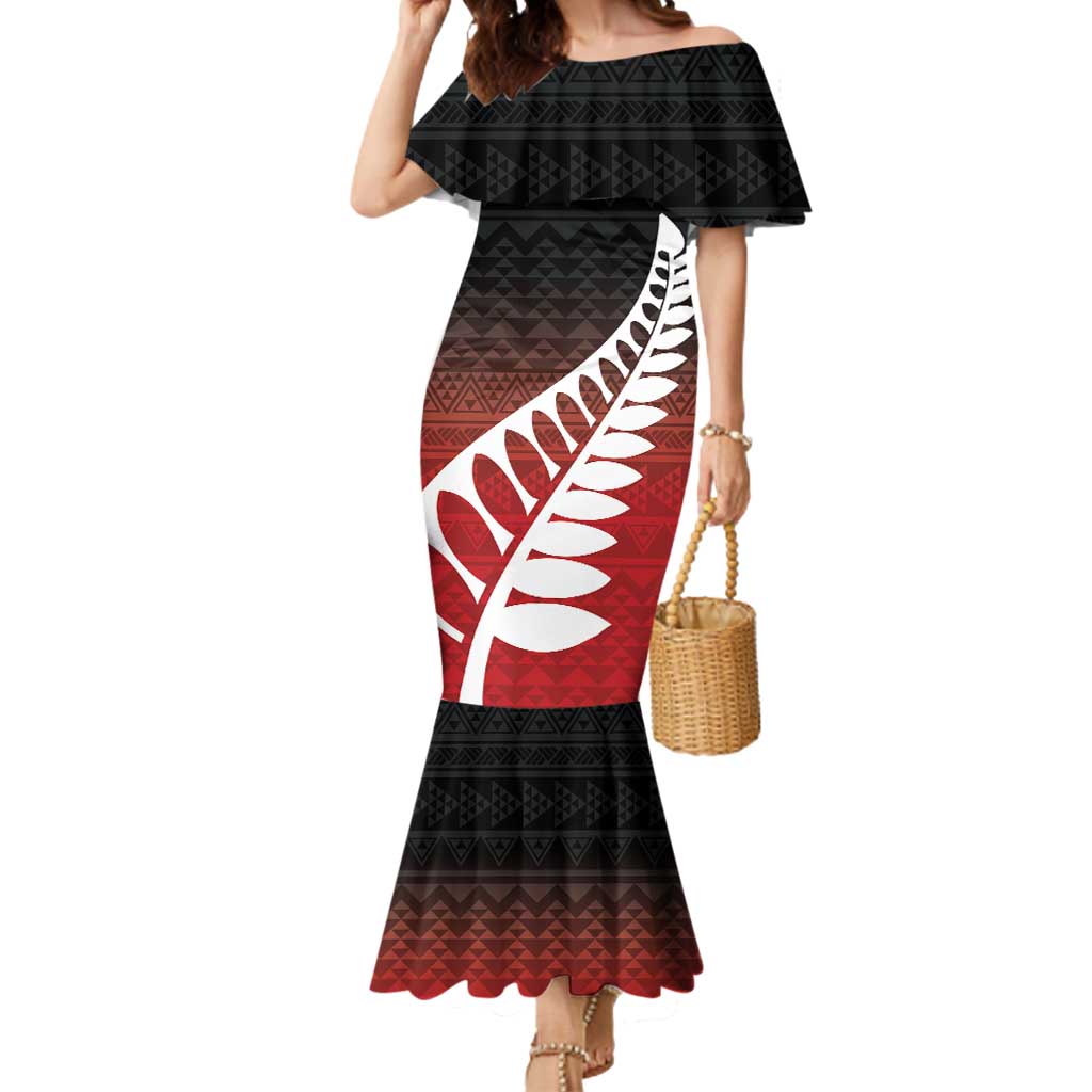 Red Silver Fern Spirit Taniko Tukutuku Personalised Mermaid Dress LT9 Women Red - Polynesian Pride
