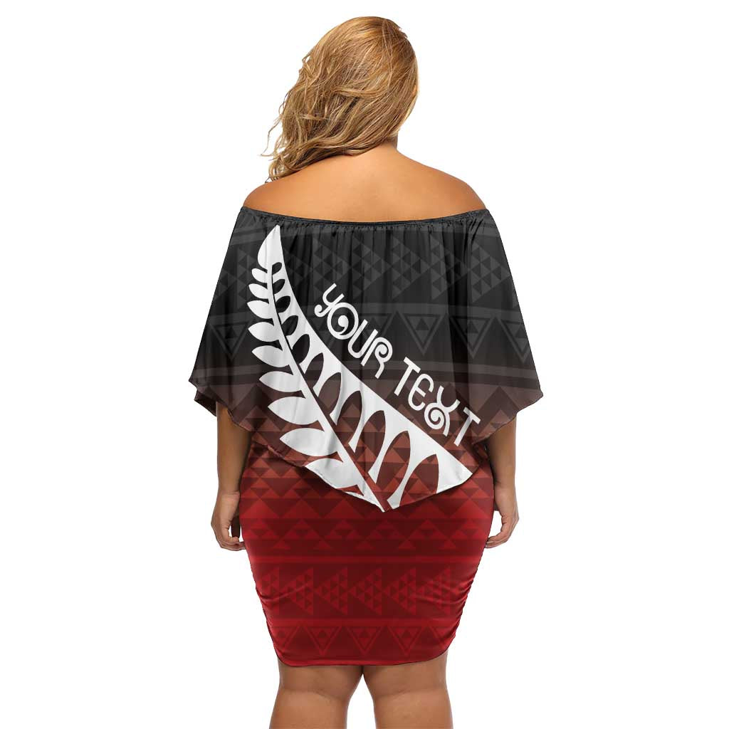 Red Silver Fern Spirit Taniko Tukutuku Personalised Off Shoulder Short Dress