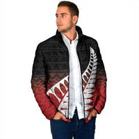 Red Silver Fern Spirit Taniko Tukutuku Personalised Padded Jacket - Polynesian Pride