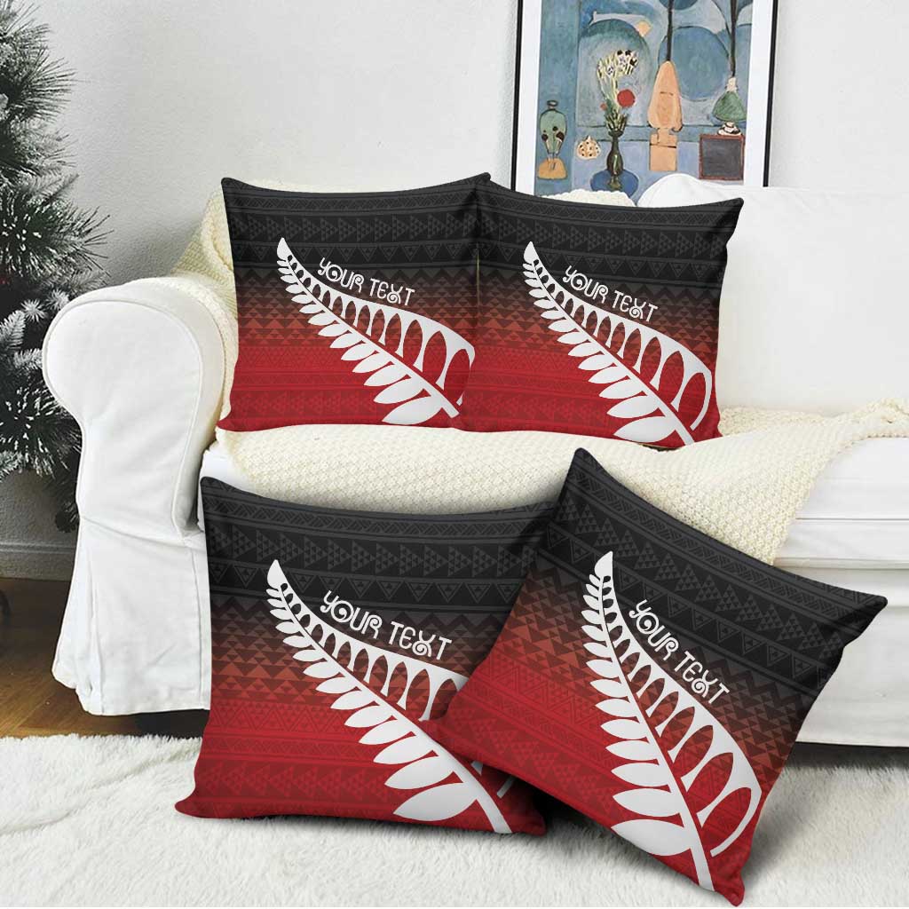 Red Silver Fern Spirit Taniko Tukutuku Personalised Pillow Cover - Polynesian Pride