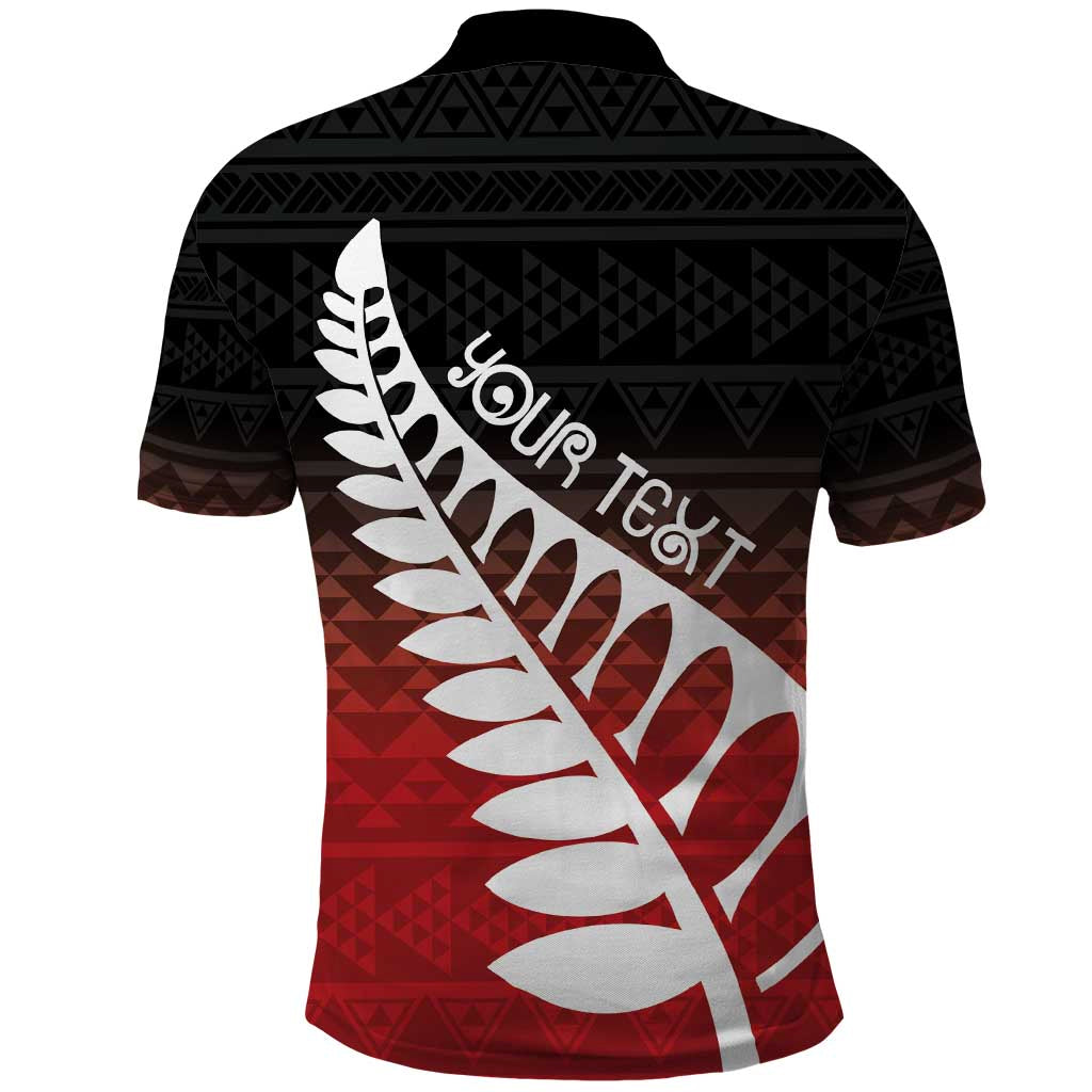 Red Silver Fern Spirit Taniko Tukutuku Personalised Polo Shirt