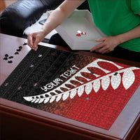 Red Silver Fern Spirit Taniko Tukutuku Personalised Puzzle - Polynesian Pride