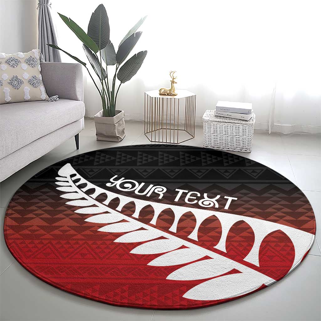 Red Silver Fern Spirit Taniko Tukutuku Personalised Round Carpet