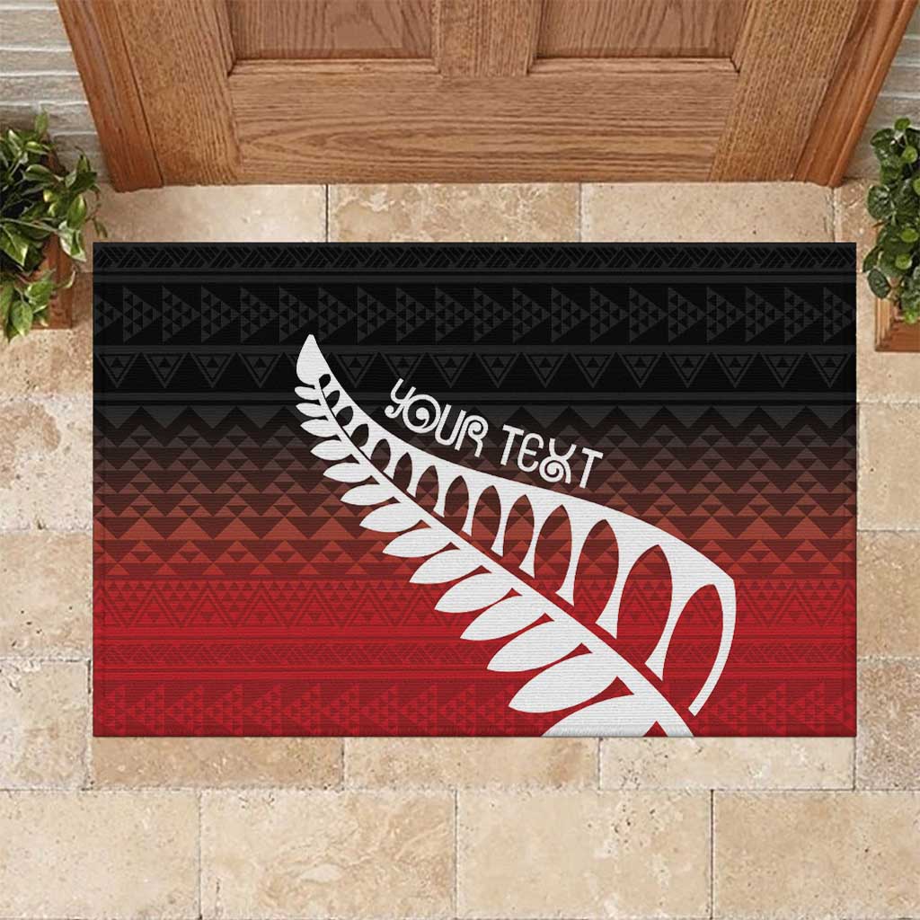 Red Silver Fern Spirit Taniko Tukutuku Personalised Rubber Doormat