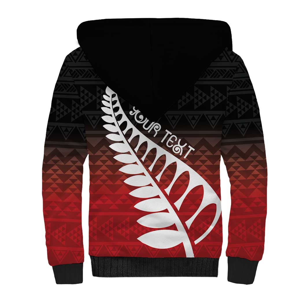 Red Silver Fern Spirit Taniko Tukutuku Personalised Sherpa Hoodie