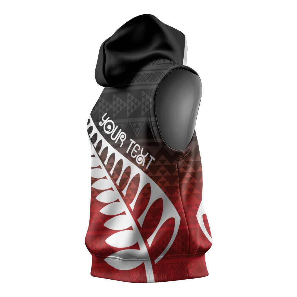 Red Silver Fern Spirit Taniko Tukutuku Personalised Sleeveless Hoodie - Polynesian Pride