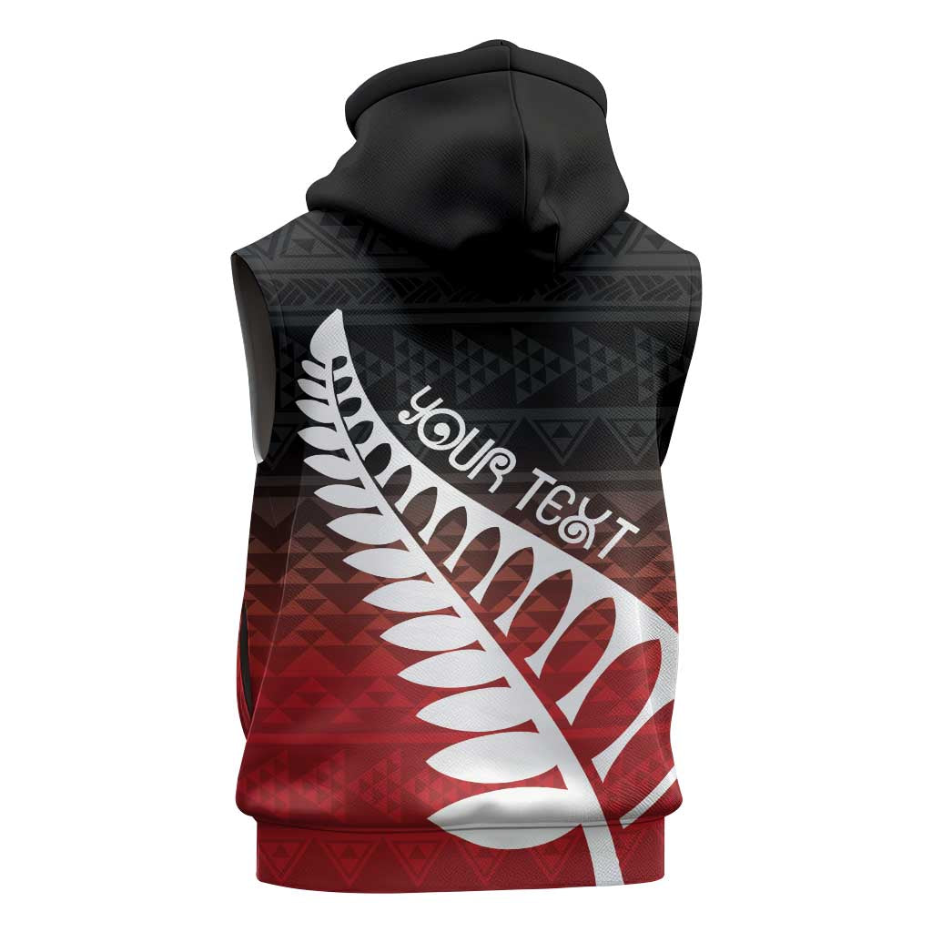 Red Silver Fern Spirit Taniko Tukutuku Personalised Sleeveless Zip Hoodie - Polynesian Pride