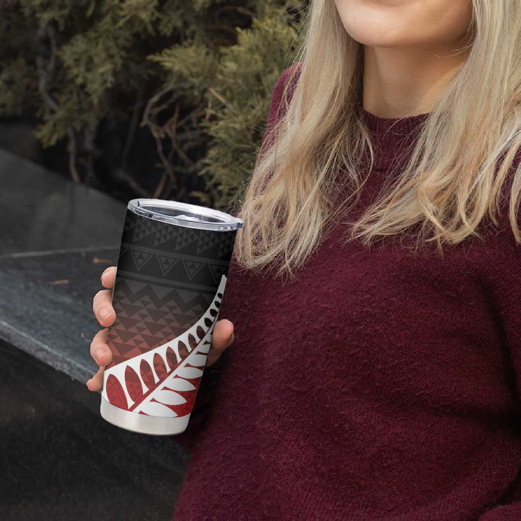 Red Silver Fern Spirit Taniko Tukutuku Personalised Tumbler Cup
