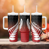 Red Silver Fern Spirit Taniko Tukutuku Personalised Tumbler With Handle